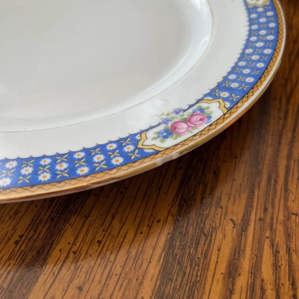 Blue Floral Rim Porcelain Dinner Plate Set